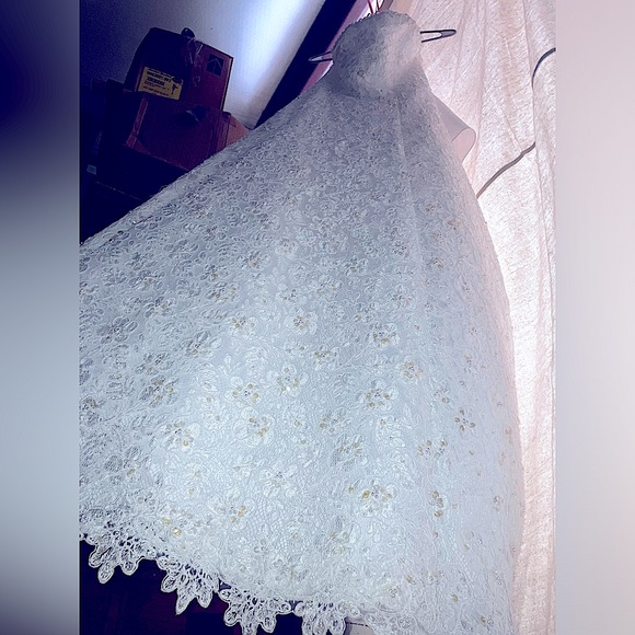 “Michaelangelo” Davids Bridal Strapless Lace Wedding Gown. - Picture 4 of 6